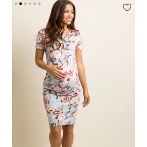 PinkBlush Light Blue Rose Floral Fitted Maternity Dress